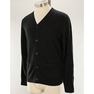 THE MENS STORE Charcoal Gray Wool V Neck Button Cardigan Sweater SMALL NWT